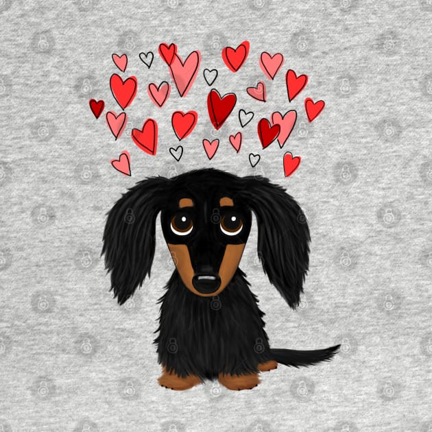 Cute Dog | Black and Tan Longhaired Dachshund with Hearts by Coffee Squirrel